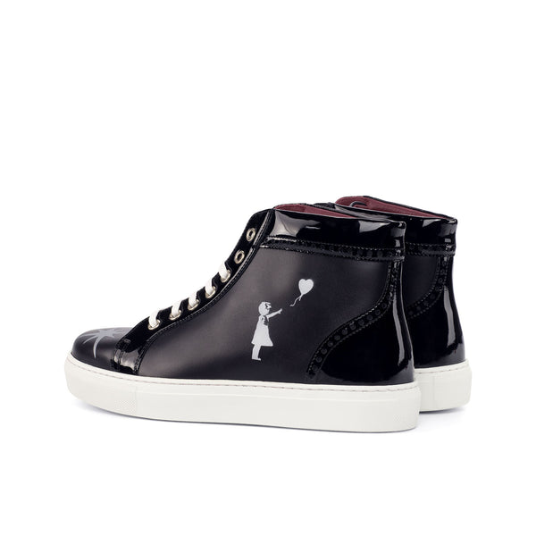 Ambrogio 4512 Bespoke Custom Women's Shoes Black Patent / Calf-Skin Leather High-Top Sneakers (AMBW1073)-AmbrogioShoes