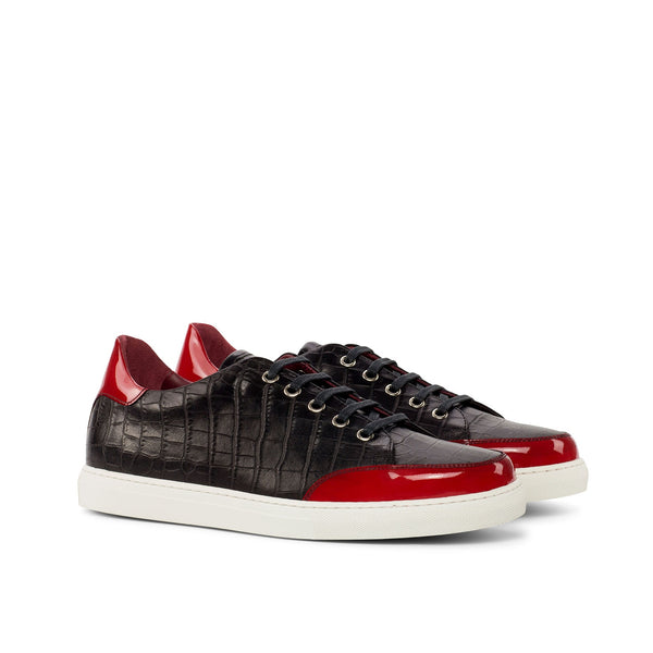 Ambrogio 4371 Bespoke Custom Women's Shoes Black & Red Crocodile Print / Patent Leather Casual Sneakers (AMBW1006)-AmbrogioShoes