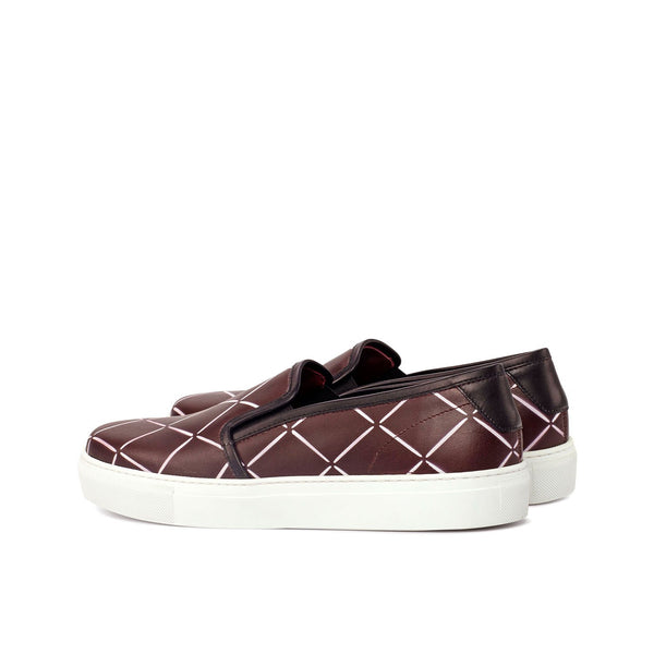 Ambrogio 4402 Bespoke Custom Women's Shoes Burgundy & Black Calf-Skin Leather Slip-On Sneakers (AMBW1070)-AmbrogioShoes