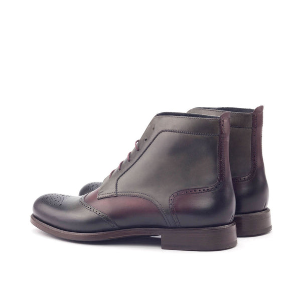 Ambrogio 3056 Bespoke Custom Women's Shoes Burgundy & Gray Calf-Skin Leather Brogue Boots (AMBW1039)-AmbrogioShoes