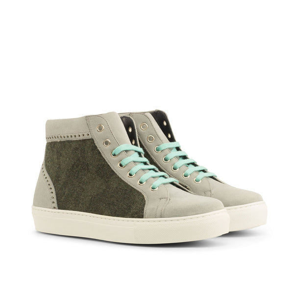 Ambrogio 4165 Bespoke Custom Women's Shoes Gray & Green Fabric / Suede Leather High-Top Sneakers (AMBW1004)-AmbrogioShoes