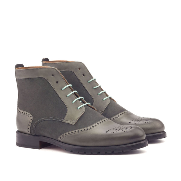 Ambrogio 3061 Bespoke Custom Women's Shoes Gray Suede / Calf-Skin Leather Brogue Boots (AMBW1041)-AmbrogioShoes