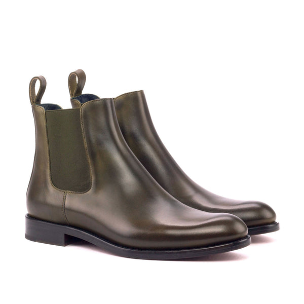 Ambrogio 3231 Bespoke Custom Women's Shoes Green Olive Calf-Skin Leather Chelsea Boots (AMBW1077)-AmbrogioShoes