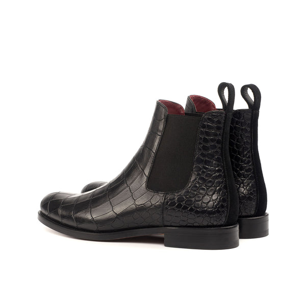 Ambrogio Bespoke Custom Women's Shoes Black Crocodile Print / Suede Leather Chelsea Boots (AMBW1096)-AmbrogioShoes