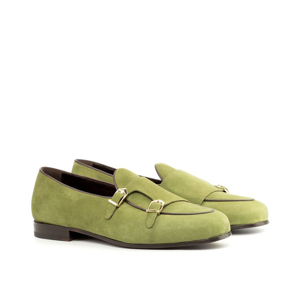 Ambrogio 4357 Bespoke Custom Men's Shoes Khaki Green Suede Leather Monk-Straps Loafers (AMB1677)-AmbrogioShoes