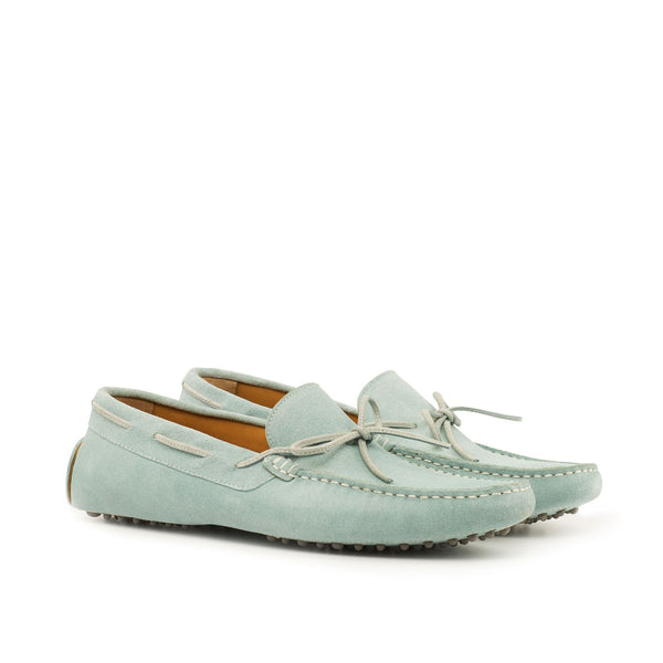 Ambrogio 3688 Bespoke Custom Men's Shoes Light Blue Suede Leather Driver Moccasins Loafers (AMB1377)-AmbrogioShoes
