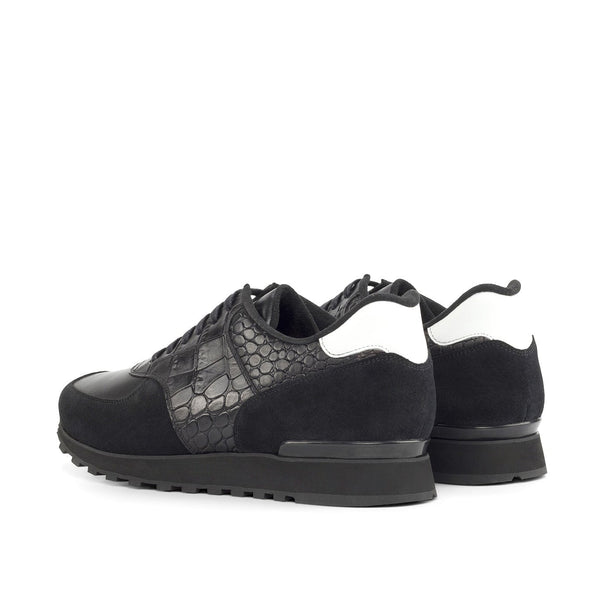 Ambrogio Bespoke Men's Shoes Black & White Multi-Material Jogger Sneakers (AMB2259)-AmbrogioShoes