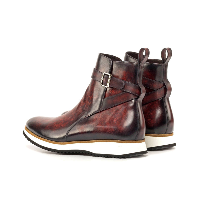 Ambrogio Bespoke Men's Shoes Burgundy Patina Leather Jodhpur Boots (AMB2289)-AmbrogioShoes