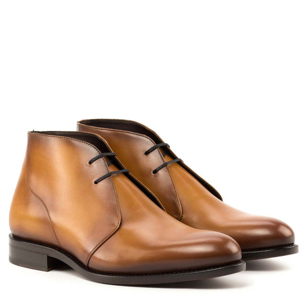 Ambrogio Bespoke Men's Shoes Cognac Calf-Skin Leather Chukka Boots (AMB2265)-AmbrogioShoes