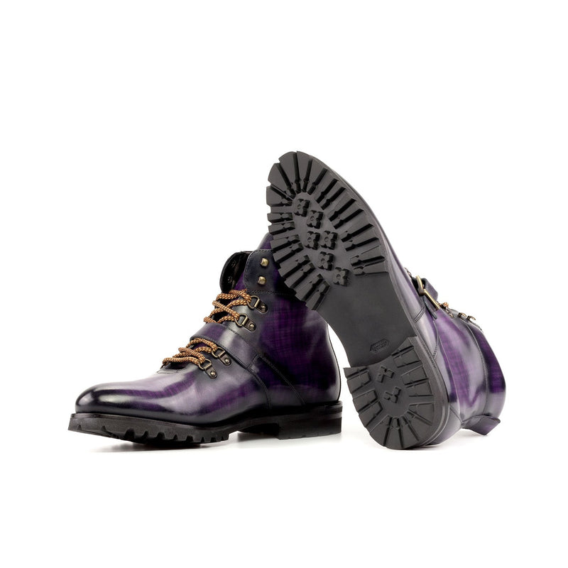 Ambrogio Bespoke Men's Shoes Purple Patina Leather Hiking Boots (AMB2281)-AmbrogioShoes