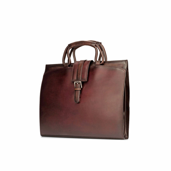 Ambrogio 3782 Men's Bag Burgundy & Brown Calf-Skin Leather Brief Case (AMBH1001)-AmbrogioShoes