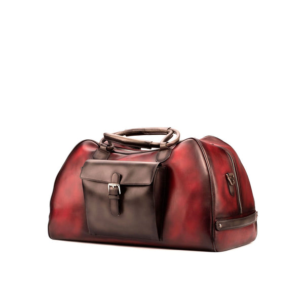 Ambrogio 3636 Men's Bag Gray & Red Calf-Skin Leather Travel Duffle Bag (AMBH1008)-AmbrogioShoes