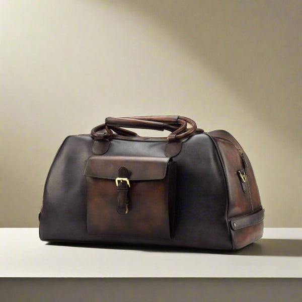 Ambrogio 2934 Men's Bag Gray & Two-Tone Brown Calf-Skin Leather Travel Duffle Bag (AMBH1016)-AmbrogioShoes