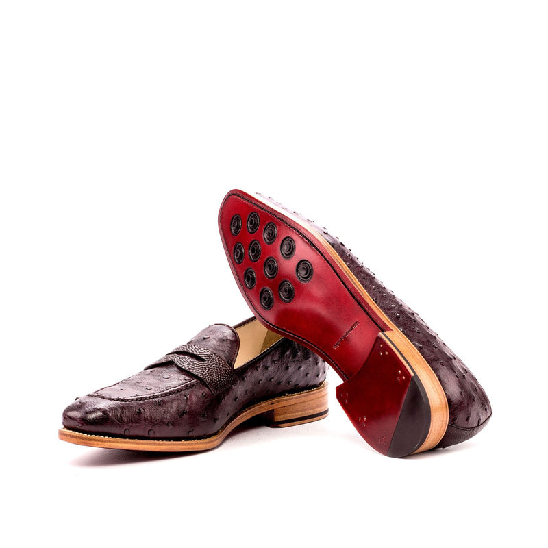 Ambrogio 3317 Men's Shoes Brown & Burgundy Ostrich / Pebble Grain Leather Penny Loafers (AMB1082)-AmbrogioShoes