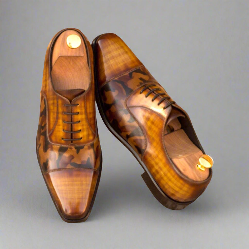 Ambrogio 3643 Men's Shoes Cognac & Brown Patina Leather Oxfords (AMB1051)-AmbrogioShoes