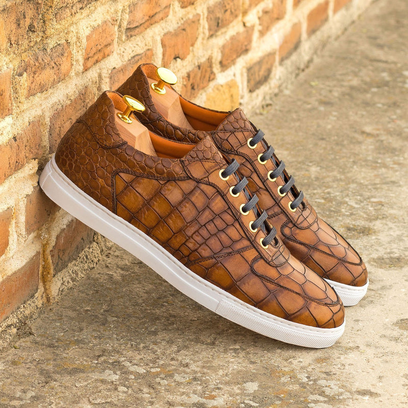 Ambrogio Men's Shoes Brown Crocodile Print / Calf-Skin Leather Casual Sneakers (AMB2056)-AmbrogioShoes