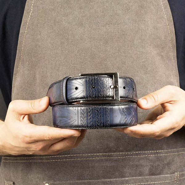 Ambrogio Ocean Blue Patina Leather Hampton Men's Belt (AMBB1042)-AmbrogioShoes