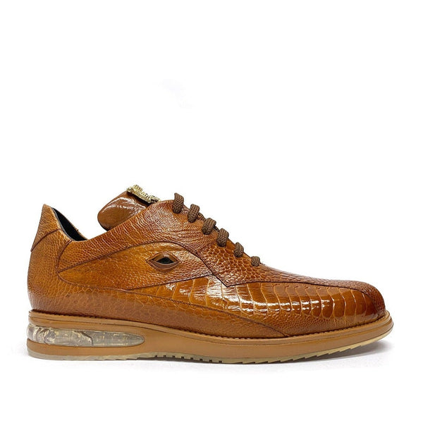 Belvedere 33624 Men's Shoes Honey Exotic Genuine Ostrich / Calf-Skin Leather Eyes Casual Sneakers (BVS3034)-AmbrogioShoes