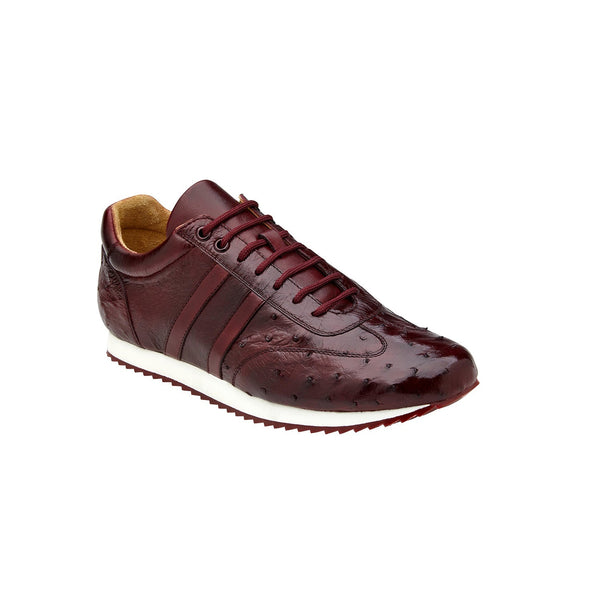 Belvedere 6004 Parker Designer Shoes Men's Burgundy Genuine Ostrich / Calf-Skin Leather Sneakers (BV3040)-AmbrogioShoes