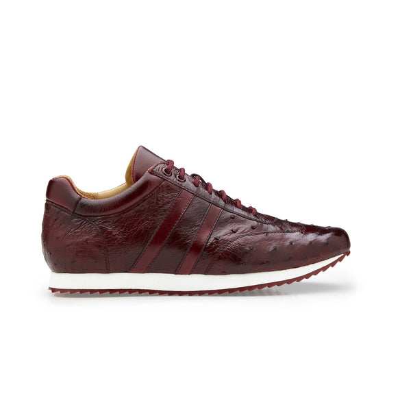 Belvedere 6004 Parker Designer Shoes Men's Burgundy Genuine Ostrich / Calf-Skin Leather Sneakers (BV3040)-AmbrogioShoes