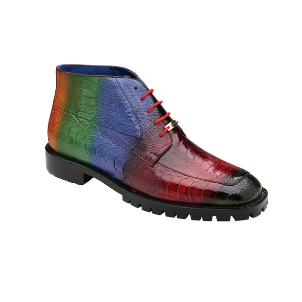 Belvedere Alvaro U01 Men's Shoes Multi Color Exotic Genuine Ostrich Split-Toe Chukka Boots (BV3068-AmbrogioShoes