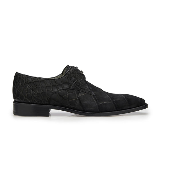 Belvedere B09 Rome Men's Shoes Black Exotic Genuine Sanded Alligator Derby Oxfords (BV3065)-AmbrogioShoes