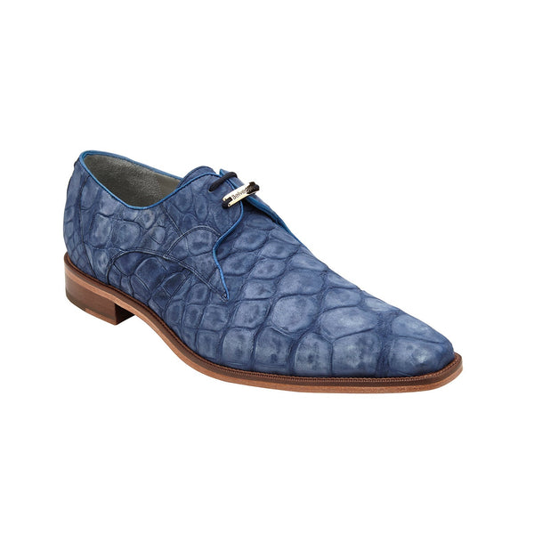 Belvedere B09 Rome Men's Shoes Blue Jean Exotic Genuine Sanded Alligator Derby Oxfords (BV3066)-AmbrogioShoes