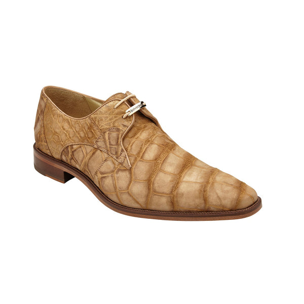 Belvedere B09 Rome Men's Shoes Camel Exotic Genuine Sanded Alligator Derby Oxfords (BV3067)-AmbrogioShoes