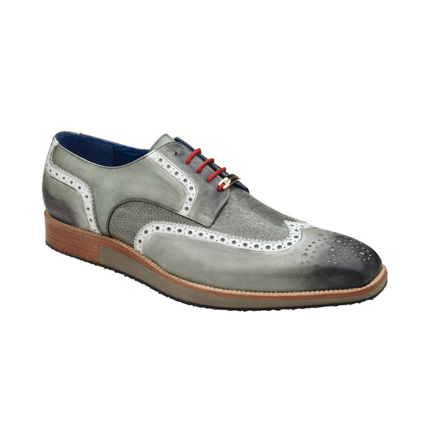 Belvedere Brady R34 Men's Shoes Gray Exotic Genuine Ostrich / Calf-Skin Leather Derby Oxfords (BV3071)-AmbrogioShoes