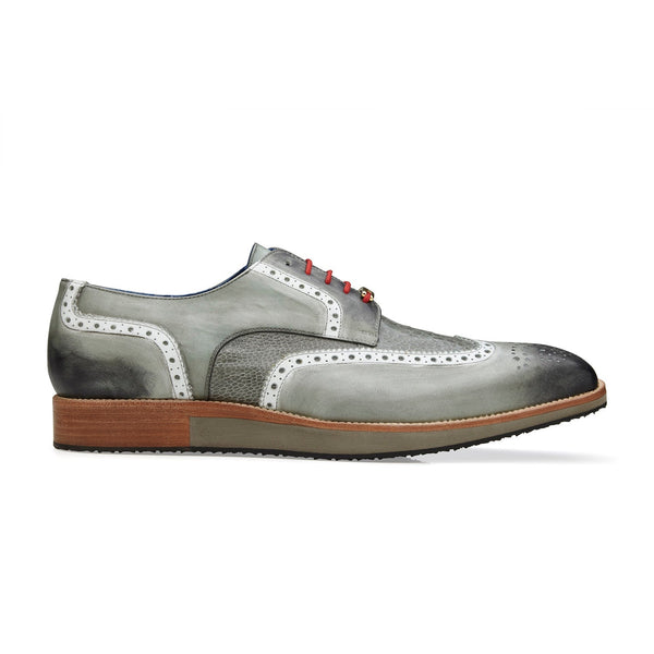 Belvedere Brady R34 Men's Shoes Gray Exotic Genuine Ostrich / Calf-Skin Leather Derby Oxfords (BV3071)-AmbrogioShoes