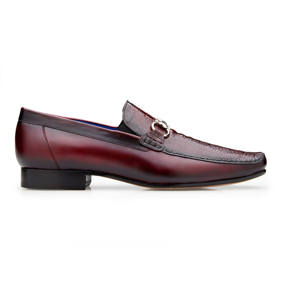 Belvedere Bruno 1026 Men's Shoes Dark Burgundy Exotic Ostrich / Calf-Skin Leather Horsebit Split-Toe Loafers (BV3073)-AmbrogioShoes