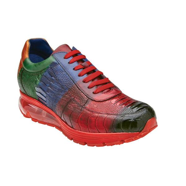 Belvedere E16 George Men's Shoes Multi Color Exotic Ostrich Leg Sneakers (BV3023)-AmbrogioShoes