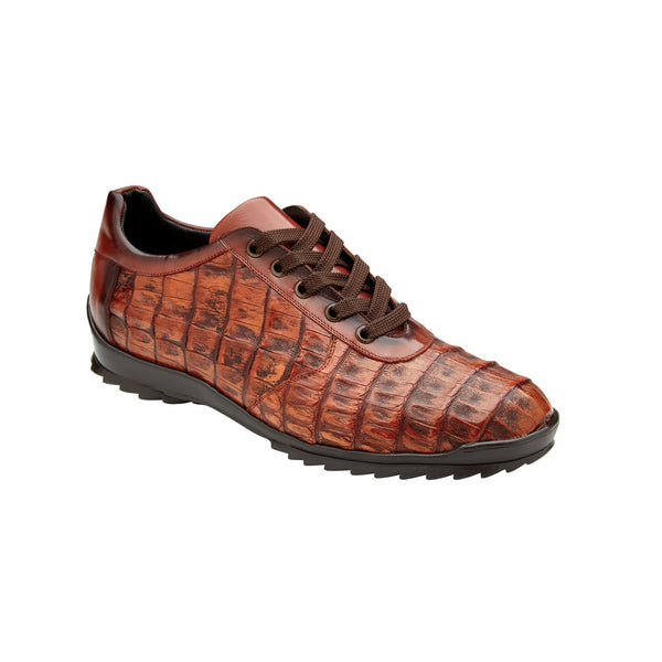 Belvedere Germano 33616 Men's Shoes Antique Sport Brown Exotic Caiman Crocodile / Calf-Skin Leather Casual Sneakers (BV3079)-AmbrogioShoes