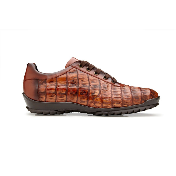 Belvedere Germano 33616 Men's Shoes Antique Sport Brown Exotic Caiman Crocodile / Calf-Skin Leather Casual Sneakers (BV3079)-AmbrogioShoes
