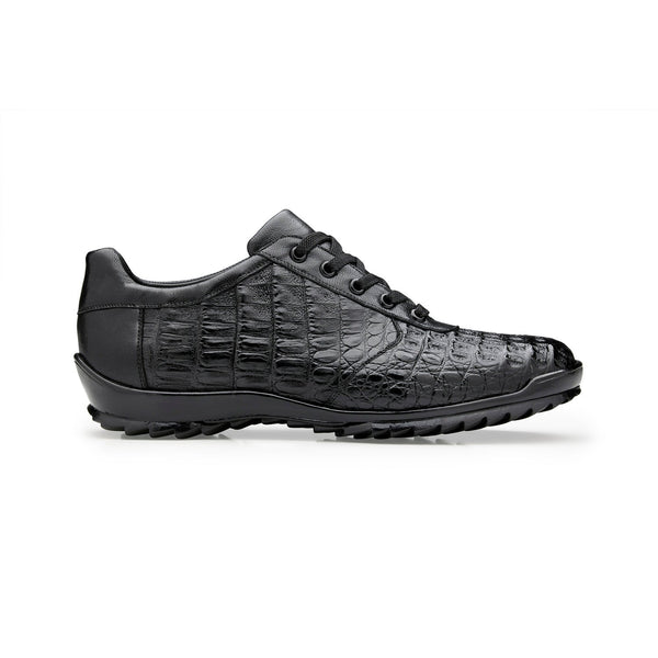 Belvedere Germano 33616 Men's Shoes Black Exotic Caiman Crocodile / Calf-Skin Leather Casual Sneakers (BV3080)-AmbrogioShoes