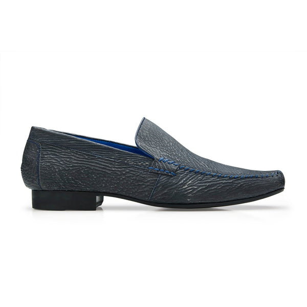 Belvedere Matteo 1027 Men's Shoes Black Steel Exotic Shark-Skin Moccasin Loafers (BV3083)-AmbrogioShoes