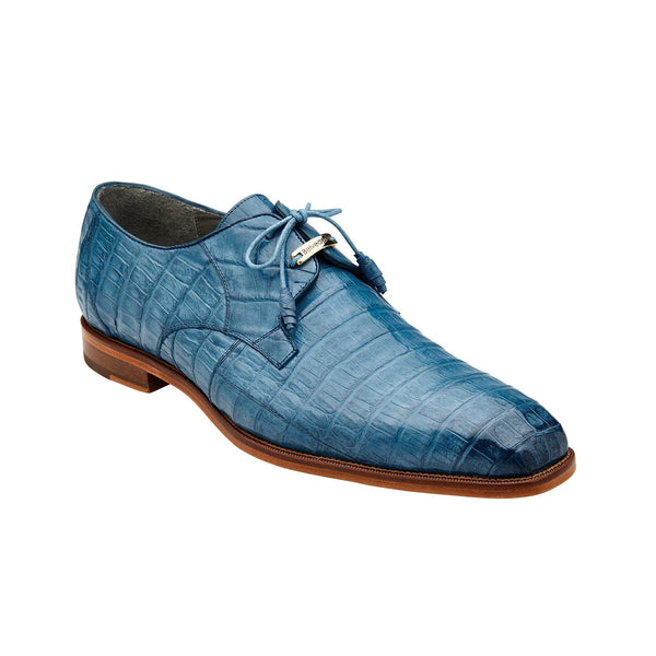 Belvedere R40 Umberto Men's Shoes Antique Blue Jean Exotic Genuine Caiman Crocodile Derby Oxfords (BV3060)-AmbrogioShoes
