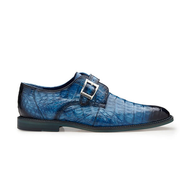 Belvedere Spencer Men's Shoes Ocean Blue Exotic Genuine Caiman Crocodile Monk-Strap Loafers (BV3043)-AmbrogioShoes