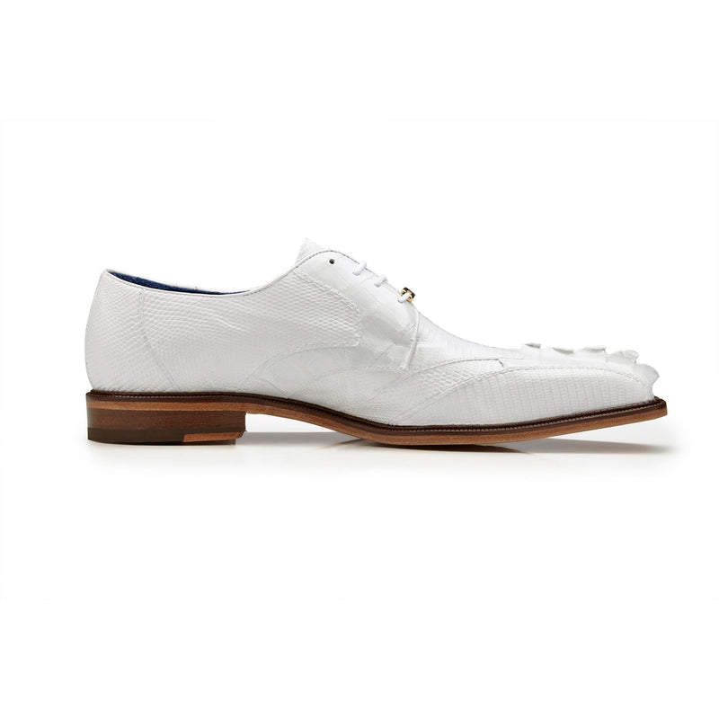 Belvedere Valter 1480 Men's Shoes White Exotic Caiman Crocodile / Lizard Derby Oxfords (BV3090)-AmbrogioShoes