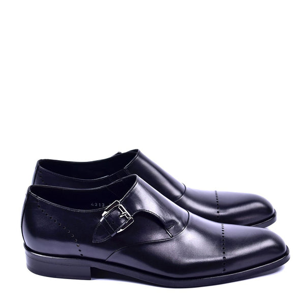 Corrente C001401 4313 Men's Shoes Black Calf-Skin Leather Monk-Strap Loafers (CRT1279)-AmbrogioShoes