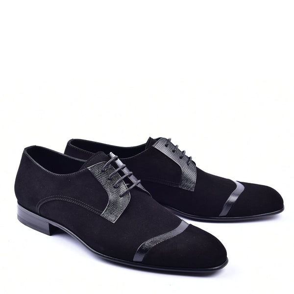 Corrente C001403 2432 Men's Shoes Black Lizard / Suede Leather Derby Oxfords (CRT1281)-AmbrogioShoes