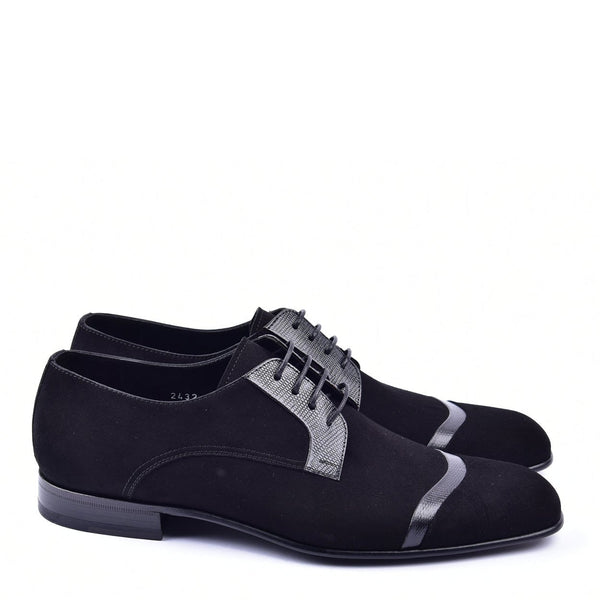 Corrente C001403 2432 Men's Shoes Black Lizard / Suede Leather Derby Oxfords (CRT1281)-AmbrogioShoes