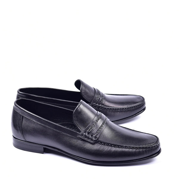 Corrente C001410 3898 Men's Shoes Black Crocodile Print / Suede Leather Handswen Loafers (CRT1317)-AmbrogioShoes