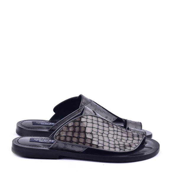 Corrente C0053 5830 Men's Shoes Grey Ostrich Leather Sole Sandal (CRT1326)-AmbrogioShoes