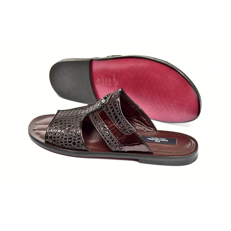 Corrente C0071 5829 Men's Shoes Burgundy Crocodile Print / Patent Leather Sandals (CRT1268)-AmbrogioShoes