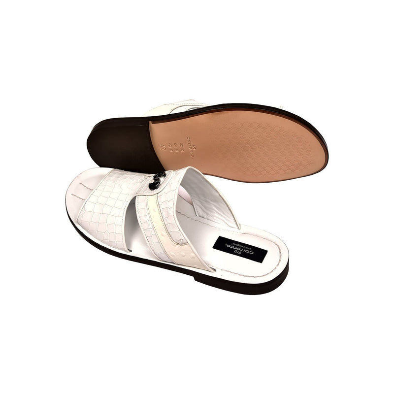 Corrente C0072 5829 Men's Shoes White Crocodile Print / Ostrich Leather Sandals (CRT1269)-AmbrogioShoes