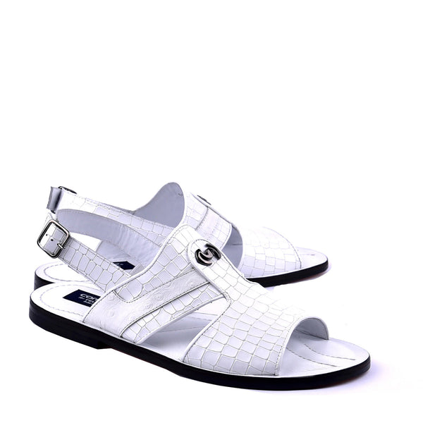 Corrente C0073 5829S Men's Shoes White Ostrich Leather Sole Sandal (CRT1325)-AmbrogioShoes