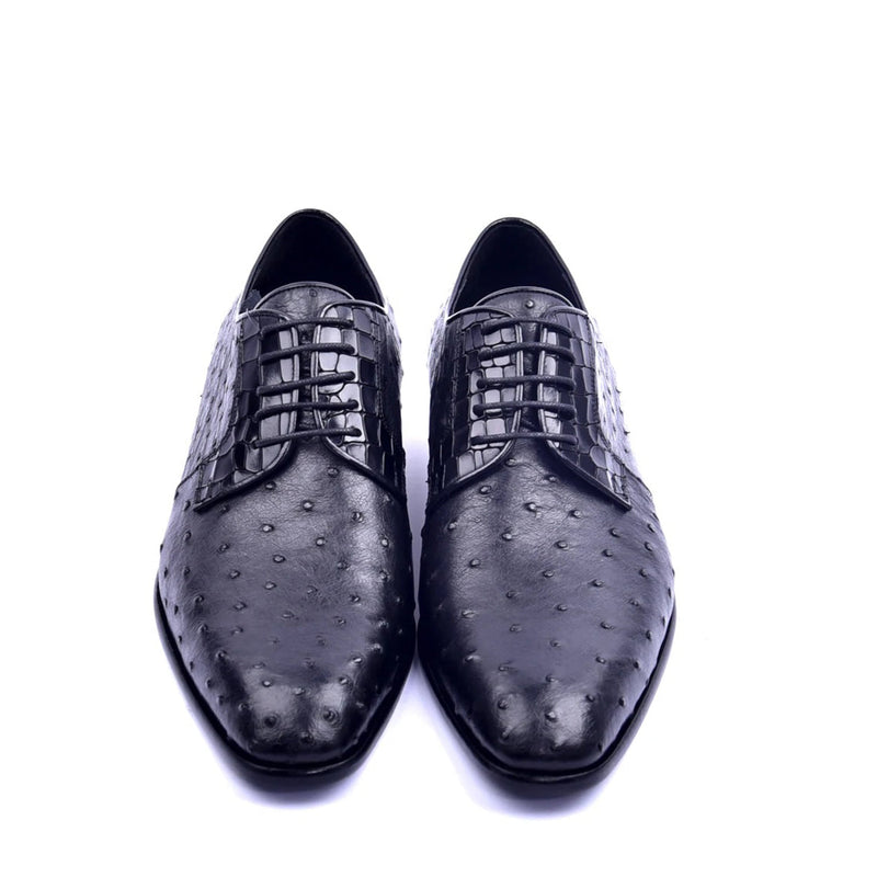 Corrente C01502 6348 Men's Shoes Black Genuine Ostrich Lace up Derby Oxfords (CRT1319)-AmbrogioShoes