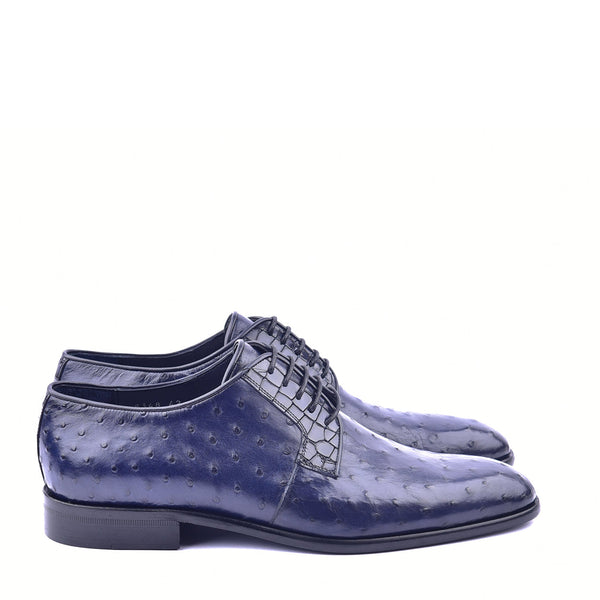 Corrente C01504 6348 Men's Shoes Navy Genuine Ostrich Lace up Derby Oxfords (CRT1314)-AmbrogioShoes