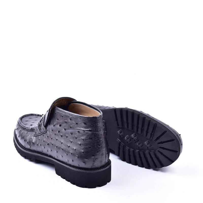 Corrente C03022 5786 Men's Shoes Black Full Ostrich Bit Buckle Ankle Boots (CRT1322)-AmbrogioShoes
